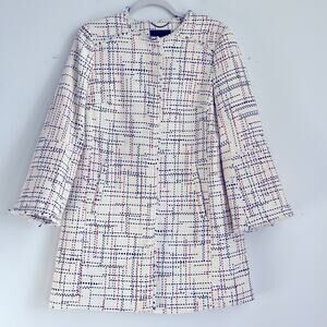 Banana Republic collarless tweed long line fully lined raw seam over coat sz S